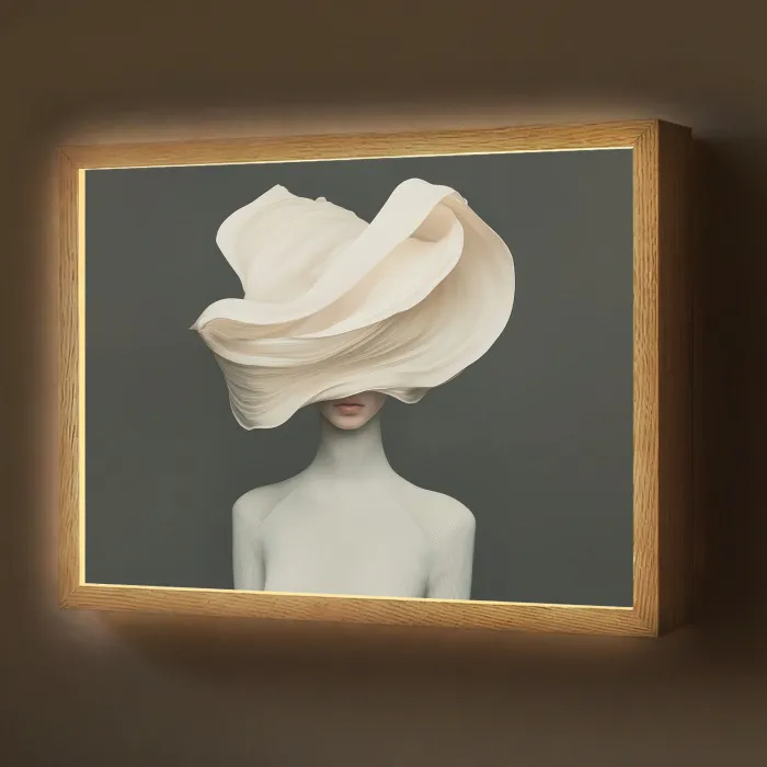 Vrouw - Beige - hoed Light Box met batterij (Wandlamp) middel -z3d_website