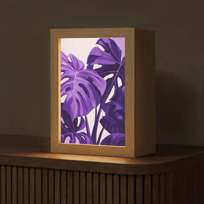 Bladeren - Paars - Tropisch - Abstract Light Box met kabel (Tafellamp) klein -z3d_website