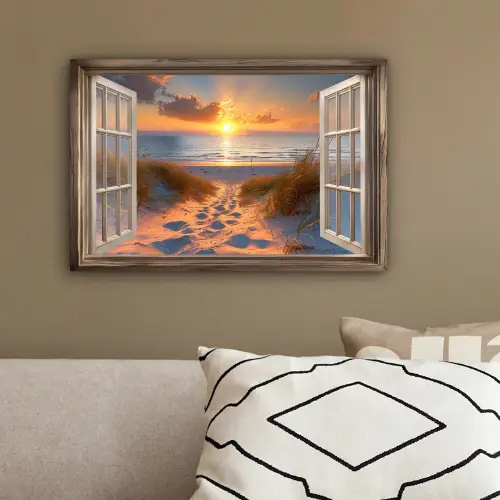 Doorkijk - Strand - Duinen - Zonsondergang canvas 2cm klein -sfeer3