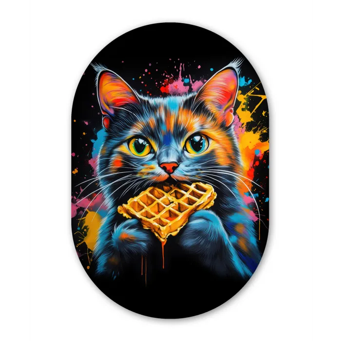 Kat - Graffiti - Kleurrijk - Wafel - Eten Wandcirkel Ovaal Glas middel -3d