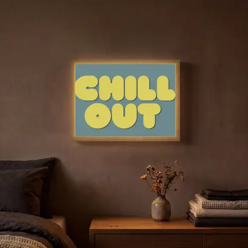Chill out - Geel - Blauw Light Box met batterij (Wandlamp) middel -sfeer4