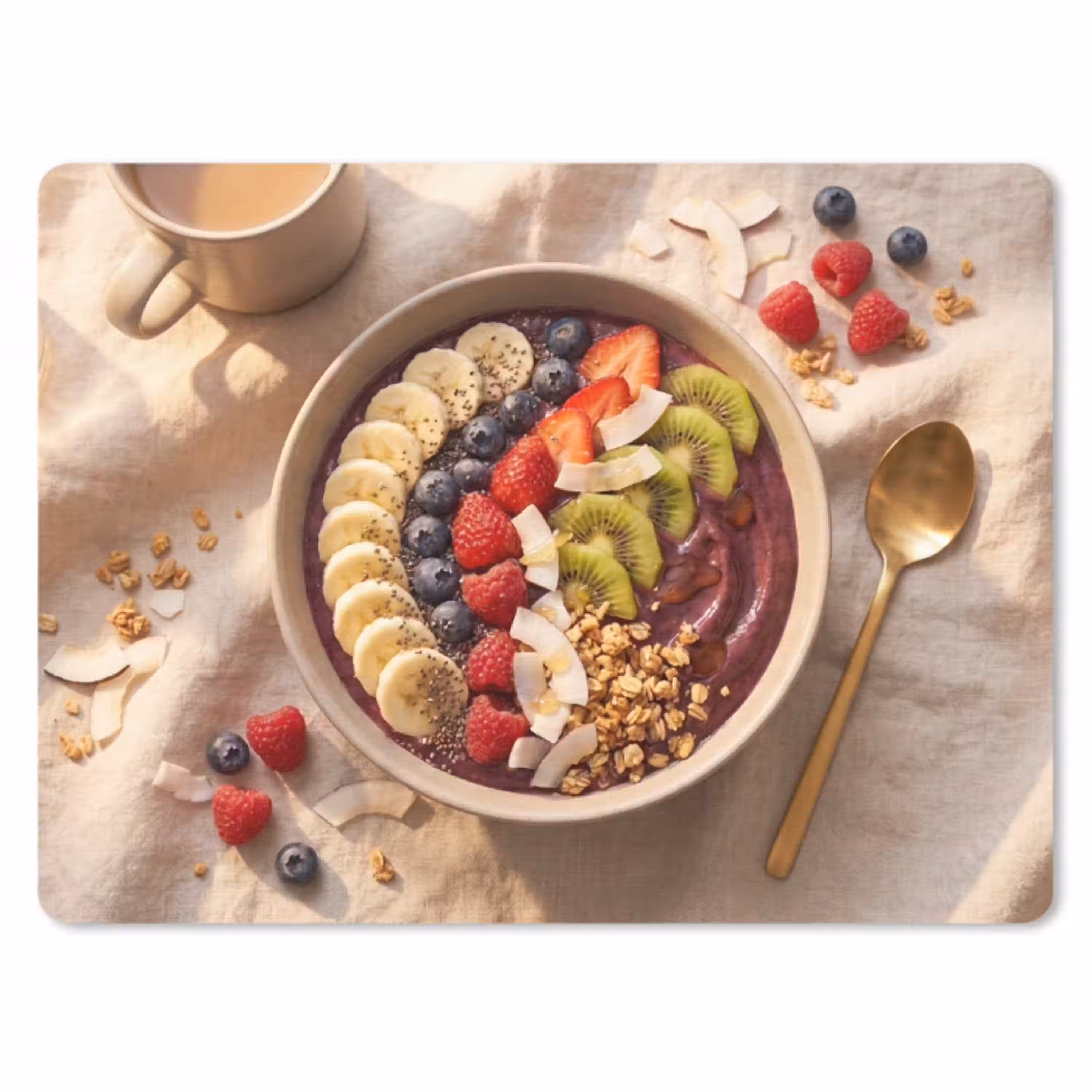 Eten - Ontbijtkom - Fruit - Gezond - Kleurrijk muismat rubber klein -3d