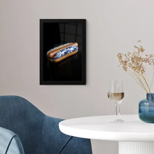 Hotdog - Porselein - Delfts blauw - Eten fotolijst zwart zonder passe partout klein -sfeer4