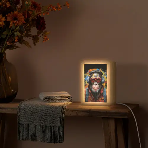 Chimpansee - Aap - dieren - Graffiti - Bril - Koptelefoon - Kleuren Light Box met kabel (Tafellamp) klein -sfeer4