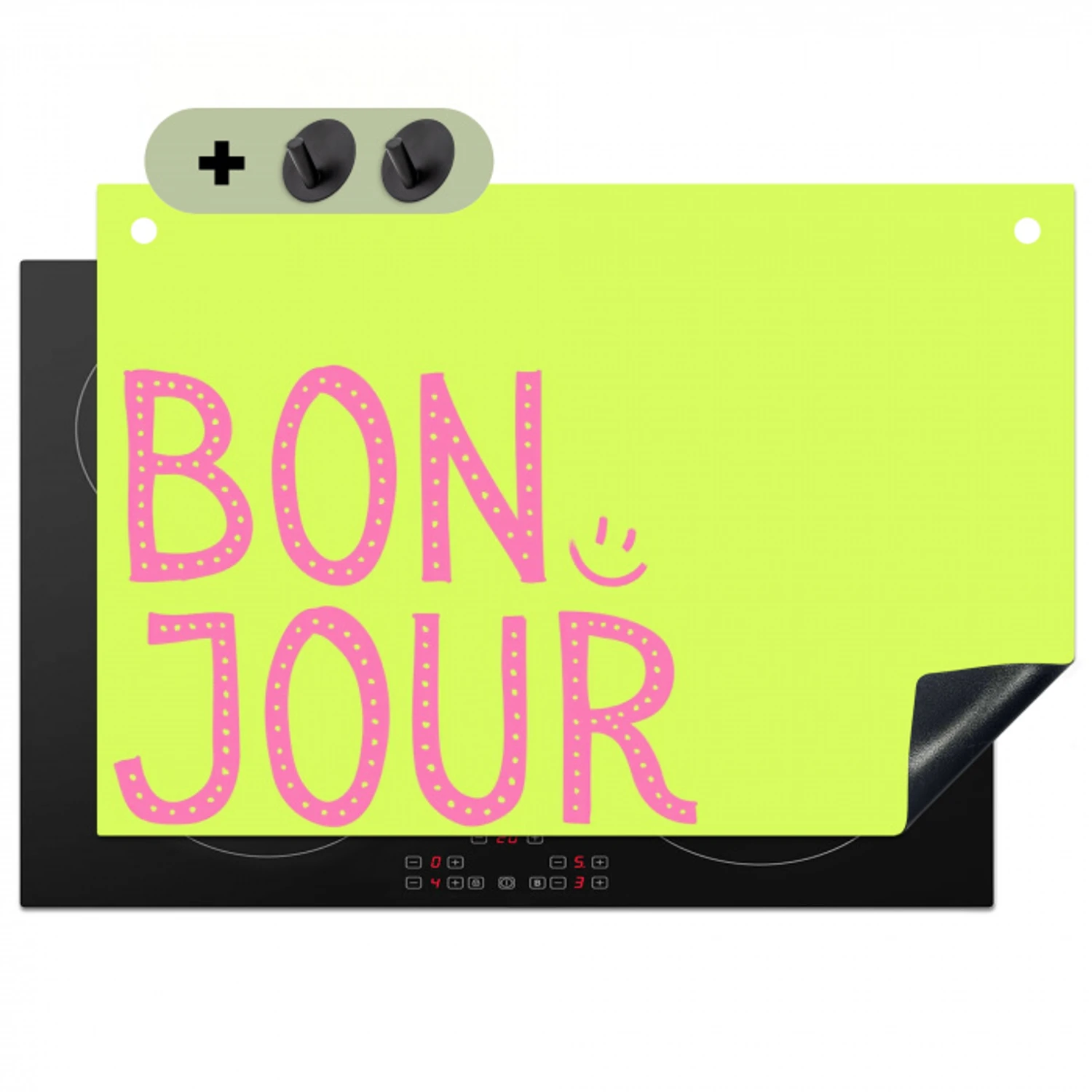 Groen - Smiley - Bonjour - Roze Inductie beschemer met haakjes klein -3d