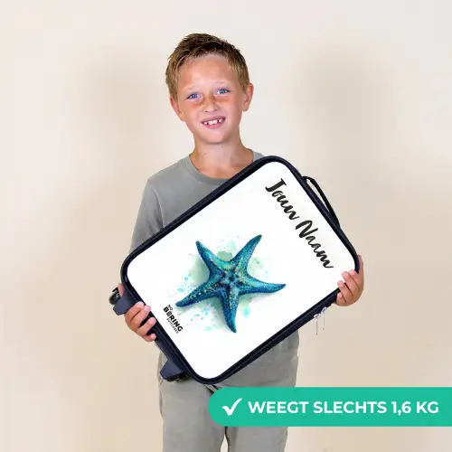 Blauwe Zeester op Witte Achtergrond Kinderkoffer - Zwart klein -sfeer4_NL