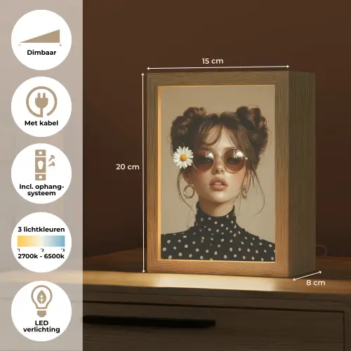 Vrouw - Beige - Bloem - Modern - Portret Light Box met kabel (Tafellamp) klein -USP_NL