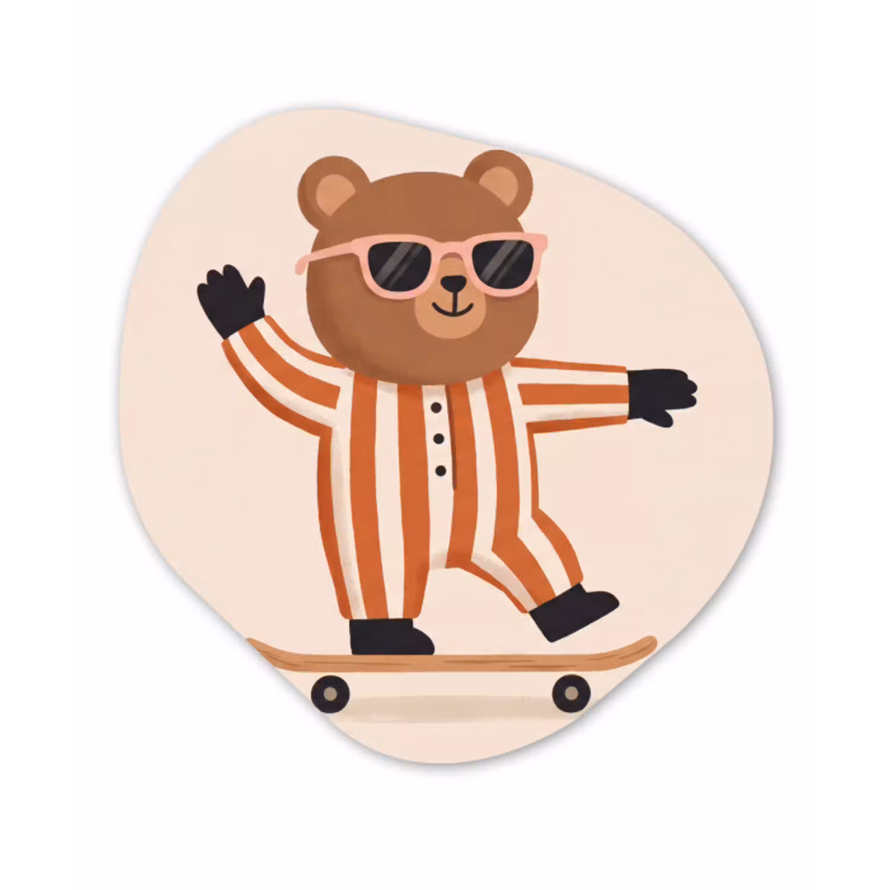 Dieren - Skateboard - Spel - Cartoon - Roze Wandcirkel Organisch Aluminium middel -3d