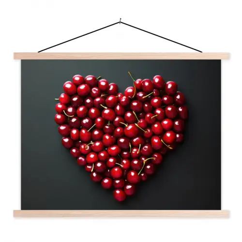 Kersen - Hart - Rood - Zwart textielposter latten blank klein -3d
