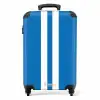 Helderblauwe achtergrond met dubbele witte middenstreep NBS - Handbagage koffer - Kinderen Unisex middel -productfoto_recht