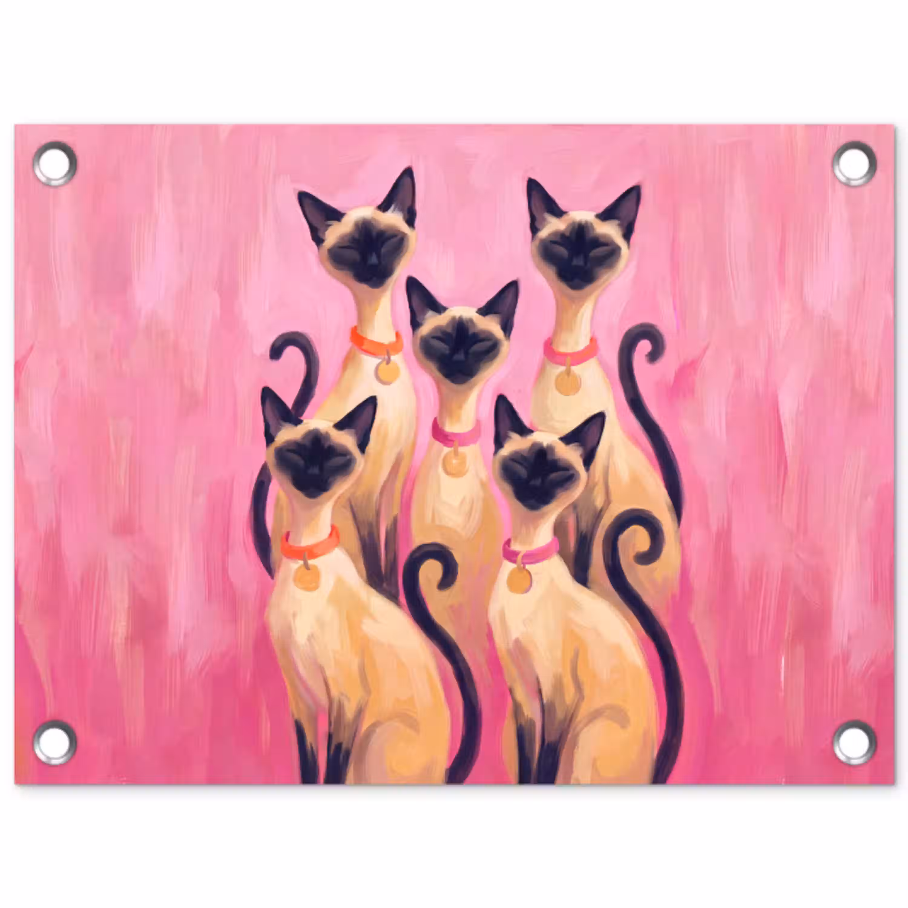 Kat - Groep - Dieren - Modern - Roze tuinposter los doek klein -3d