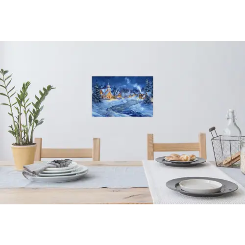 Winteravond - Kerstdorp - Donker Muursticker klein -eettafel