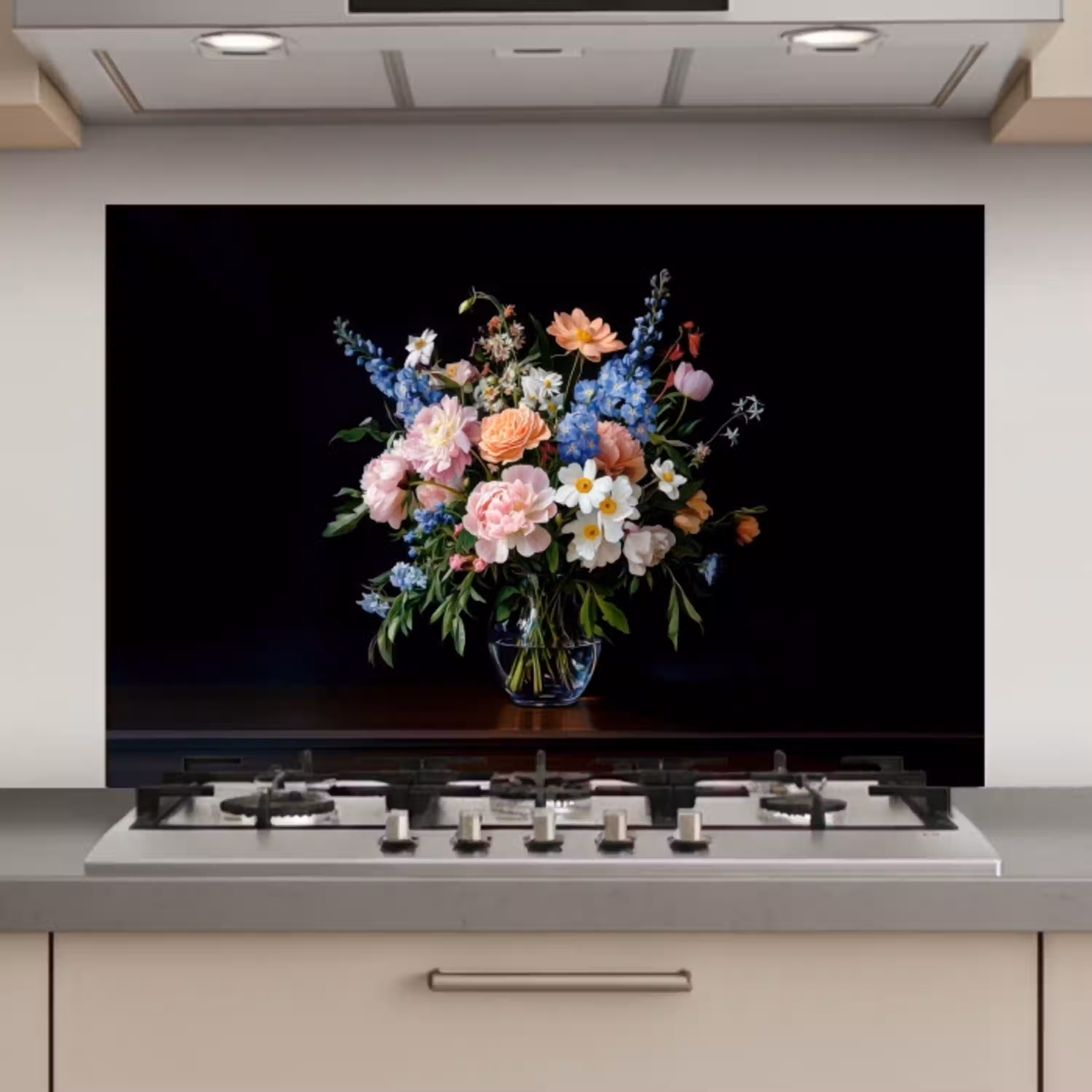 Pastel - Bloemen - Glazen - Vaas keuken achterwand spatscherm klein -3d_website