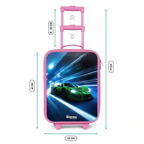Groene supercar flitst door neonlicht Kinderkoffer - Roze klein -productfoto_formaten