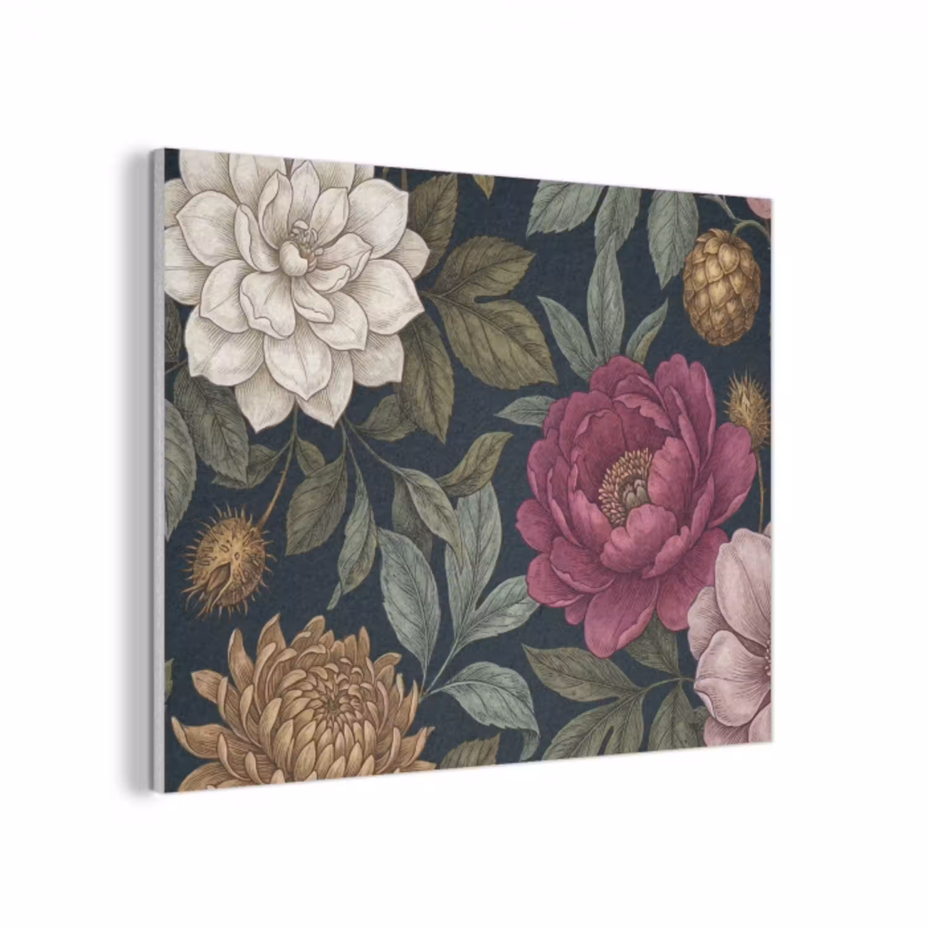 Bloemen - Botanisch - Illustratie - Donker - Vintage PET vilt klein -3d