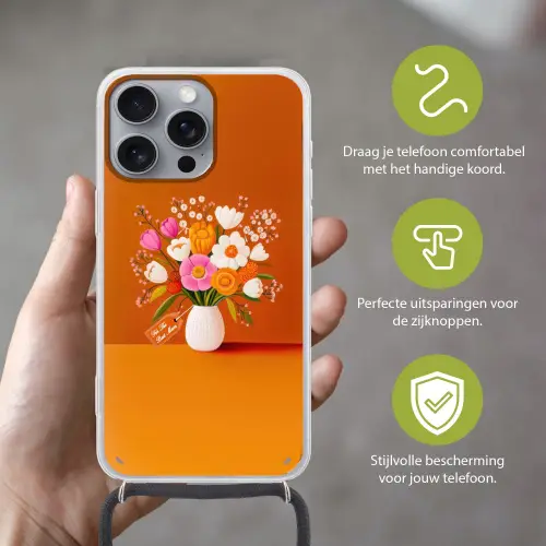 Vaas - Bloemen - Oranje Hoesje iPhone 16 Pro Max met koord klein -sfeer2_NL
