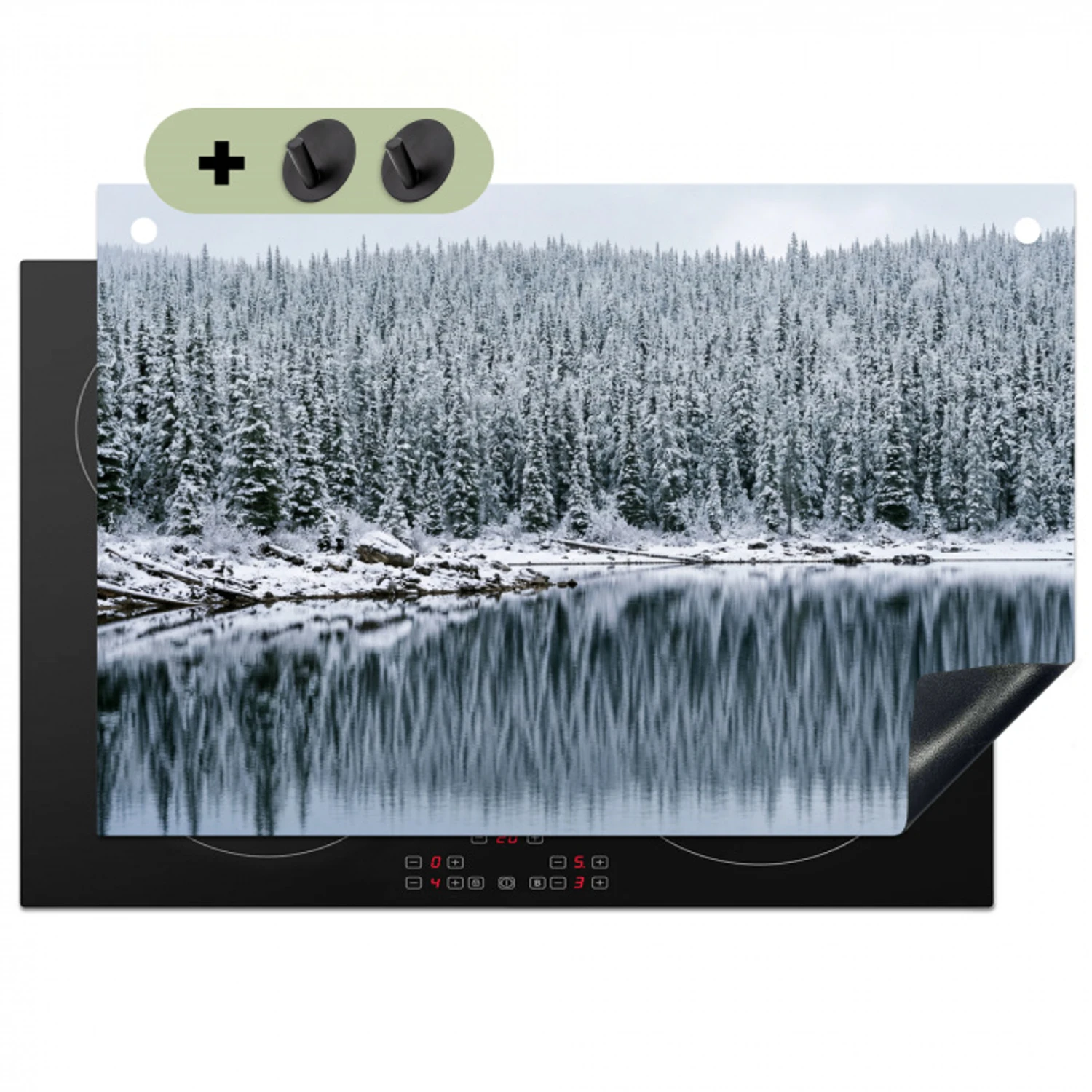 Bos - Reflectie - Meer - Winter - Serene Inductie beschemer met haakjes klein -3d