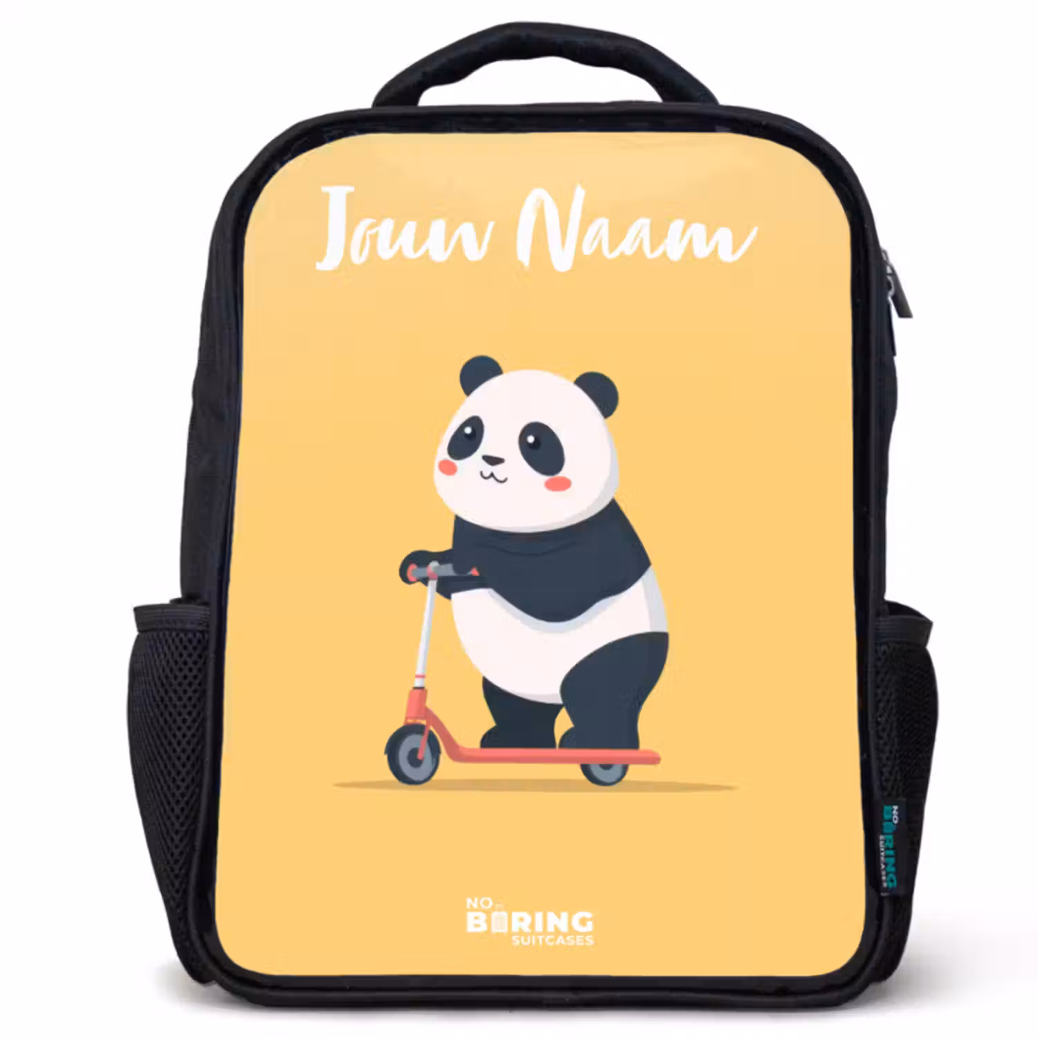 Kinderrugzak met naam - Zwart - Panda - Step - Geel
