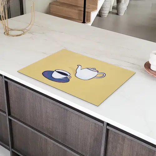 Theepot - Kopje - Beige - Illustratie Inductie beschermer vinyl 3mm klein -sfeer8