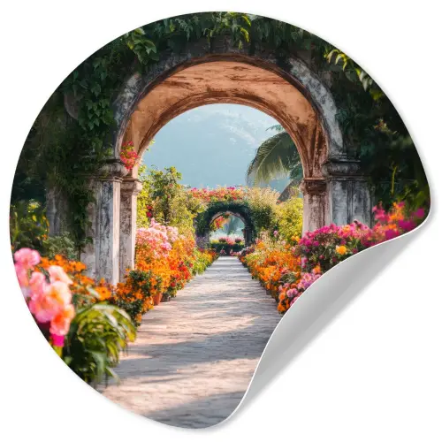 Doorkijk - Bloemen - Tropisch - Kleurrijk Wandcirkel behangsticker klein -3d