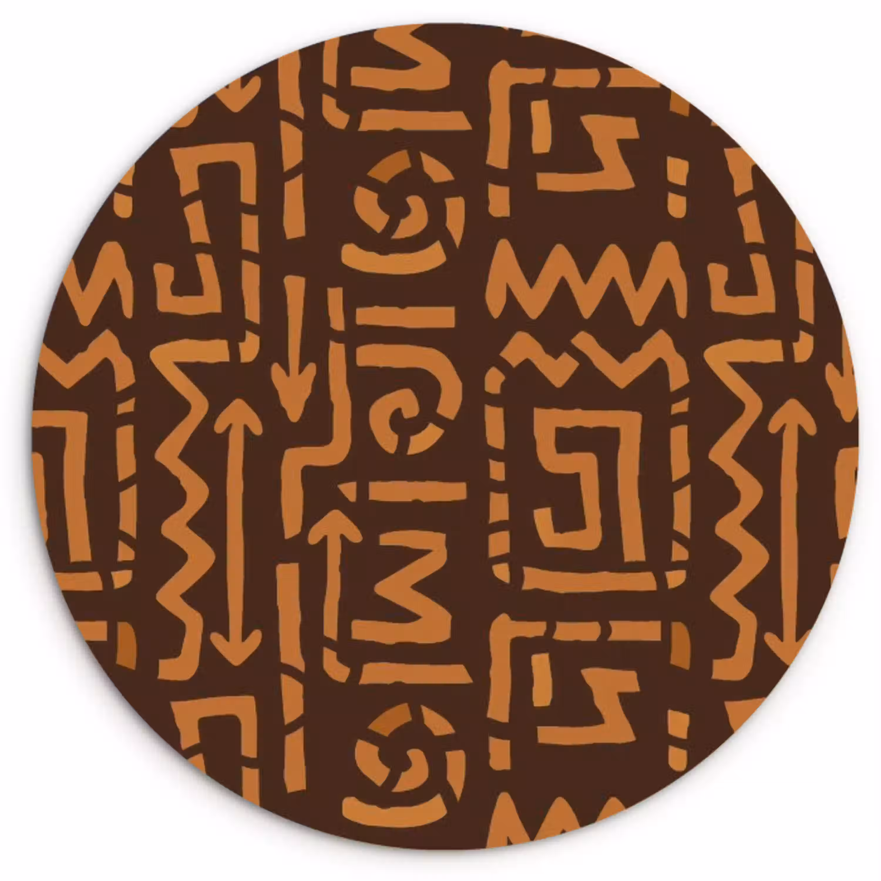 Chocoladebruin - Etnisch - Tribaal - Symbolen Wandcirkel kunststof plaat 5mm dik klein 188 -3d
