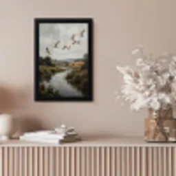 Eenden - Rivier - Landschap - Vlucht - Nostalgisch fotolijst zwart zonder passe partout klein -sfeer5