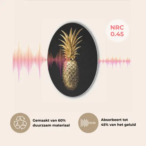 Ananas - Zwart - Goud - Luxe Akoestische PET Vilt - Rond klein -USP_NL