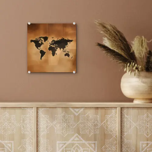 Wereldkaart - Bruin - Kaart plexiglas 5mm klein -sfeer5