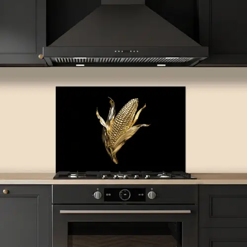 Mais - Eten - Goud - Zwart keuken achterwand spatscherm klein -sfeer1