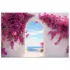 Zee - Roze - Bloemen - Poort poster papier klein -3d
