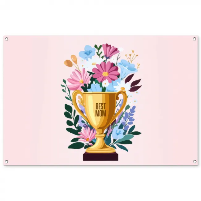 Trofee - Best Mom - Bloemen - Kleurrijk tuinposter los doek groot -3d
