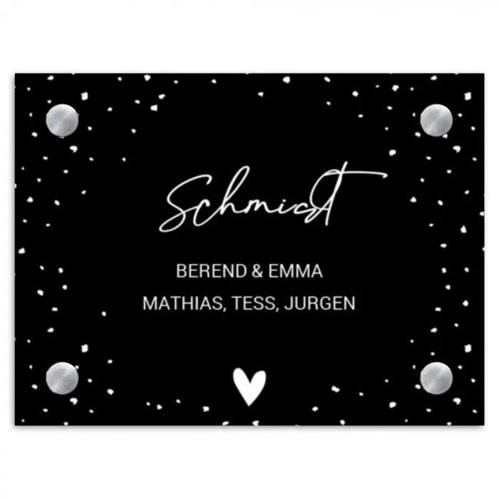 Zwart met stippen - Sierlijk Naambord Rechthoek middel -3d