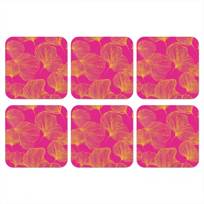Bladeren - Nerven - Grafisch - Roze onderzetter kurk middel -3d