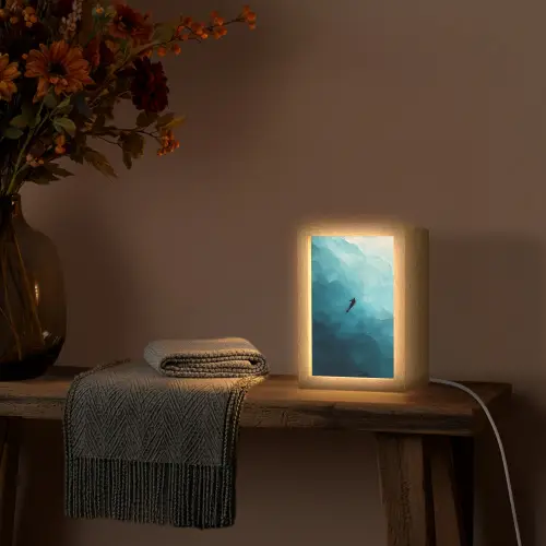Zee - Silhouet - Abstract - Blauw Light Box met kabel (Tafellamp) klein -sfeer4