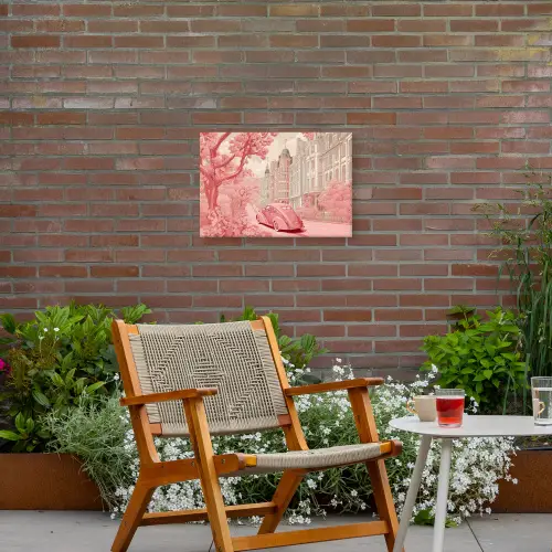 City - Car - Pink Tuinposter op houten frame 2 cm dik klein -sfeer3