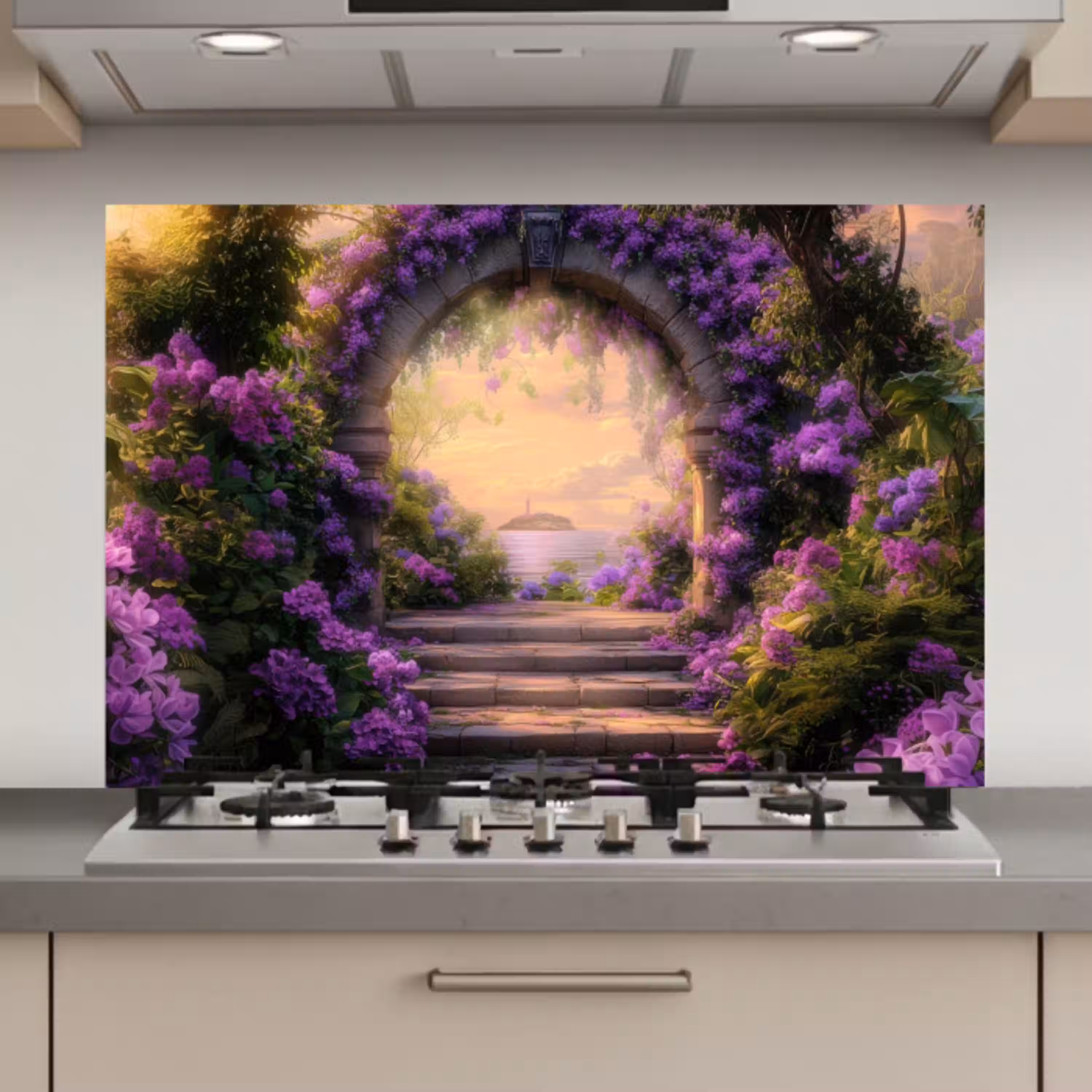 Poort - Paars - Bloemen keuken achterwand spatscherm klein -3d_website