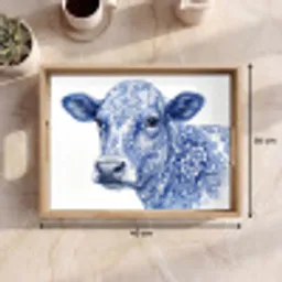 Illustratie - Koe - Blauw Dienblad Rechthoek middel -USP_Formaat