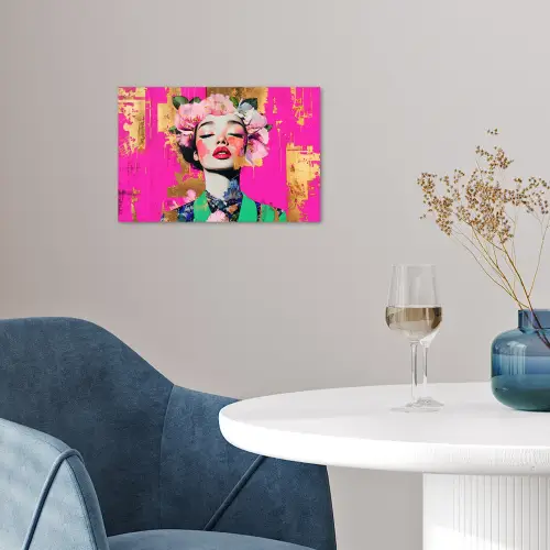 Bloemenkroon - Goud - Vrouw - Portret poster papier klein -sfeer3
