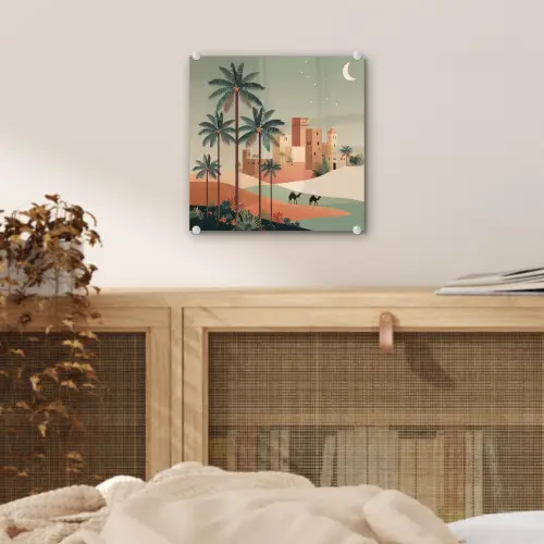 Nachtlandschap - Kamelen - Sterren - zandduinden plexiglas 5mm klein -sfeer4