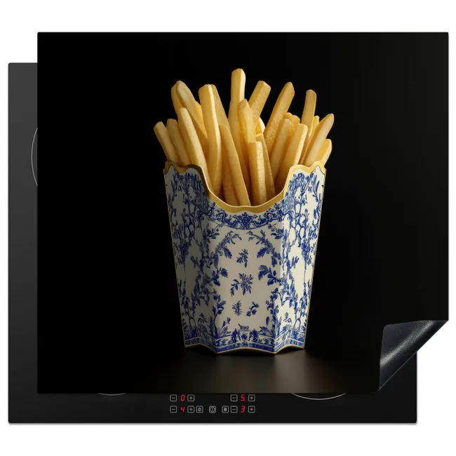 Friet - Porselein - Delfts blauw - Eten Inductie beschermer vinyl 3mm middel -3d