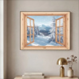 Doorkijk - Winterlandschap - Natuur - Berg - Bomen - Hout Textielframe - compleet frame klein -sfeer2
