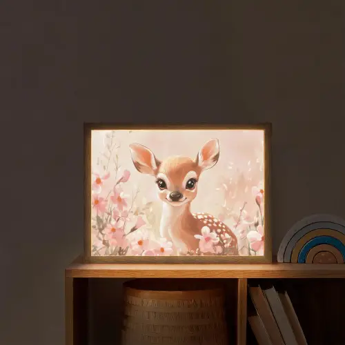 Hertje - Illustratie - Bloemen - Roze Light Box met batterij (Wandlamp kind) middel -sfeer1_kind