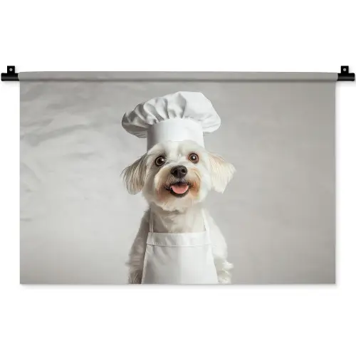 Hond - Wit - Kok Wandkleed katoen klein -zz3d