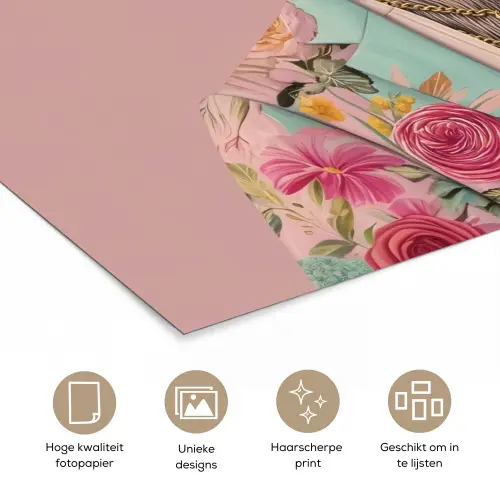 Luiaard - Bloemenprint - Bril - Roze poster papier klein -closeup_NL