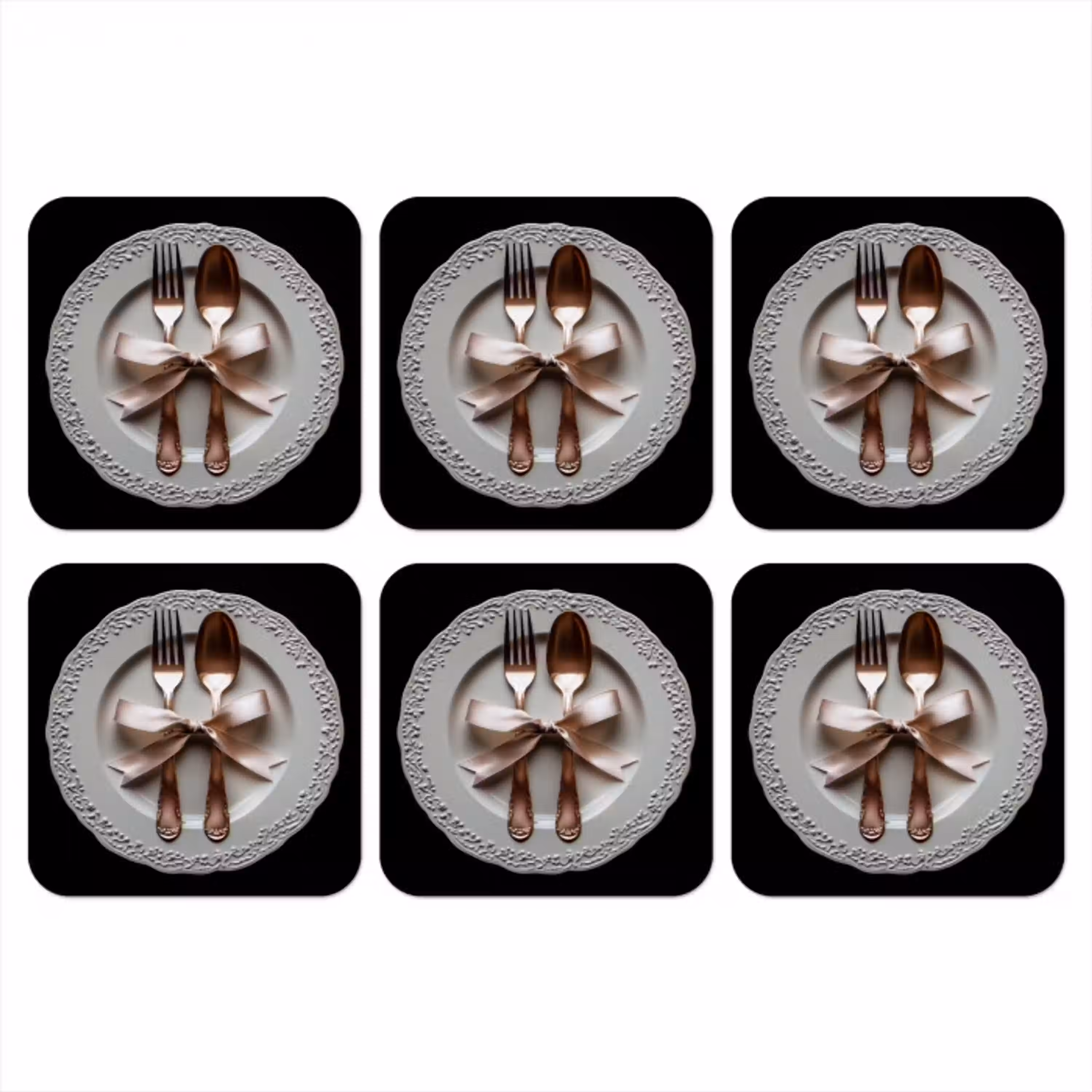 Rose - Strik - Bestek onderzetter kurk middel -3d