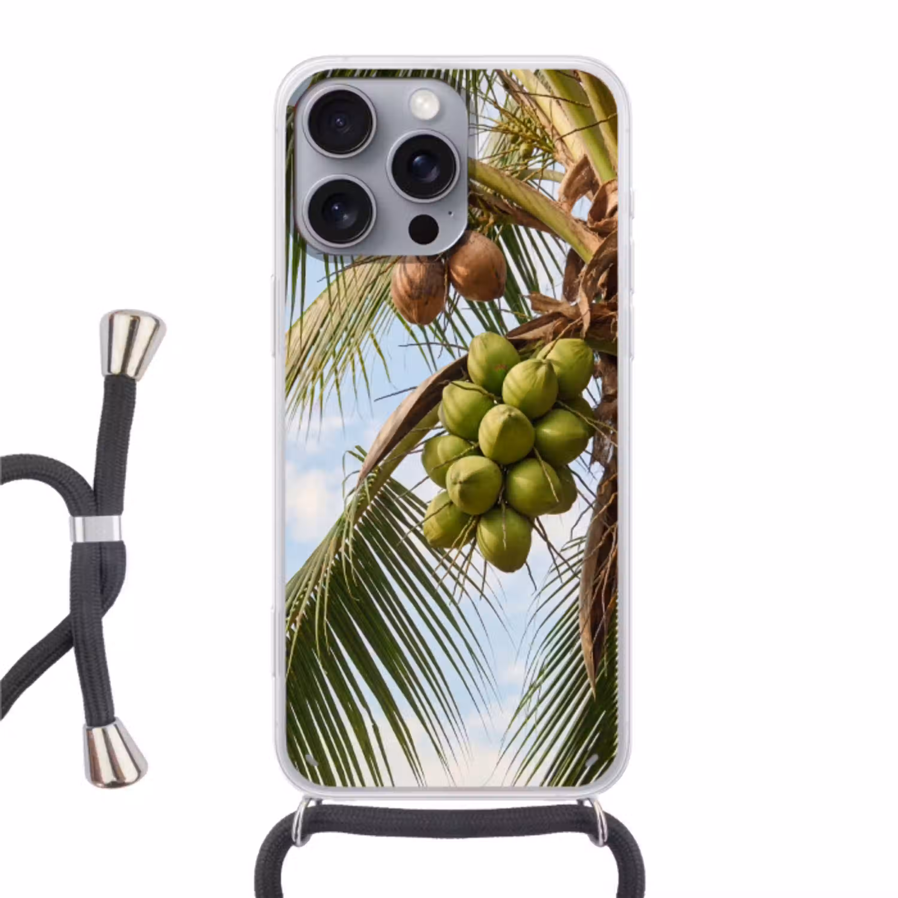 Kokosnoot - Boom - Tropisch - Natuur - Groen Hoesje iPhone 16 Pro Max met koord klein -3d