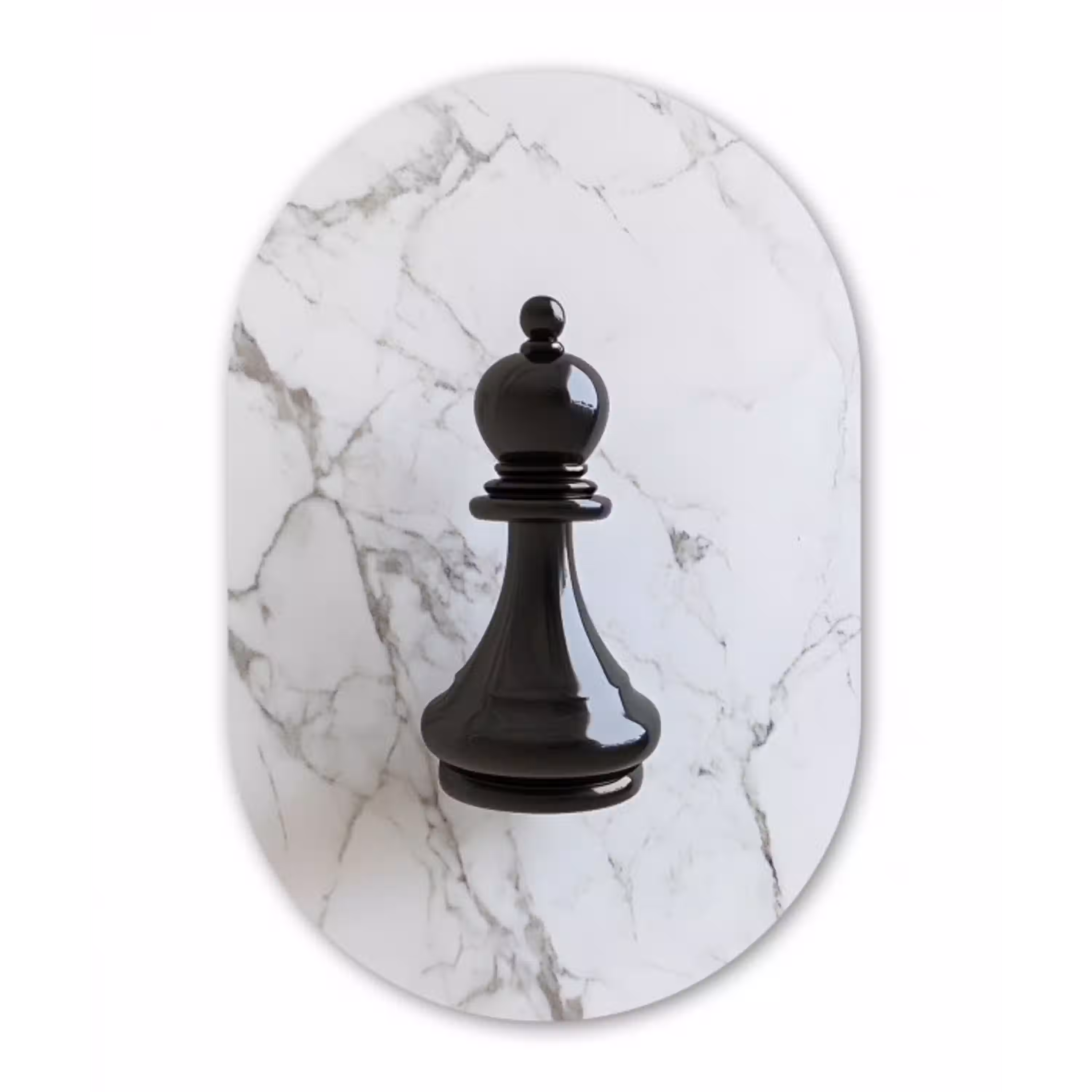 Schaakstuk - Loper - Zwart - Marmer Wandcirkel Ovaal Glas middel -3d