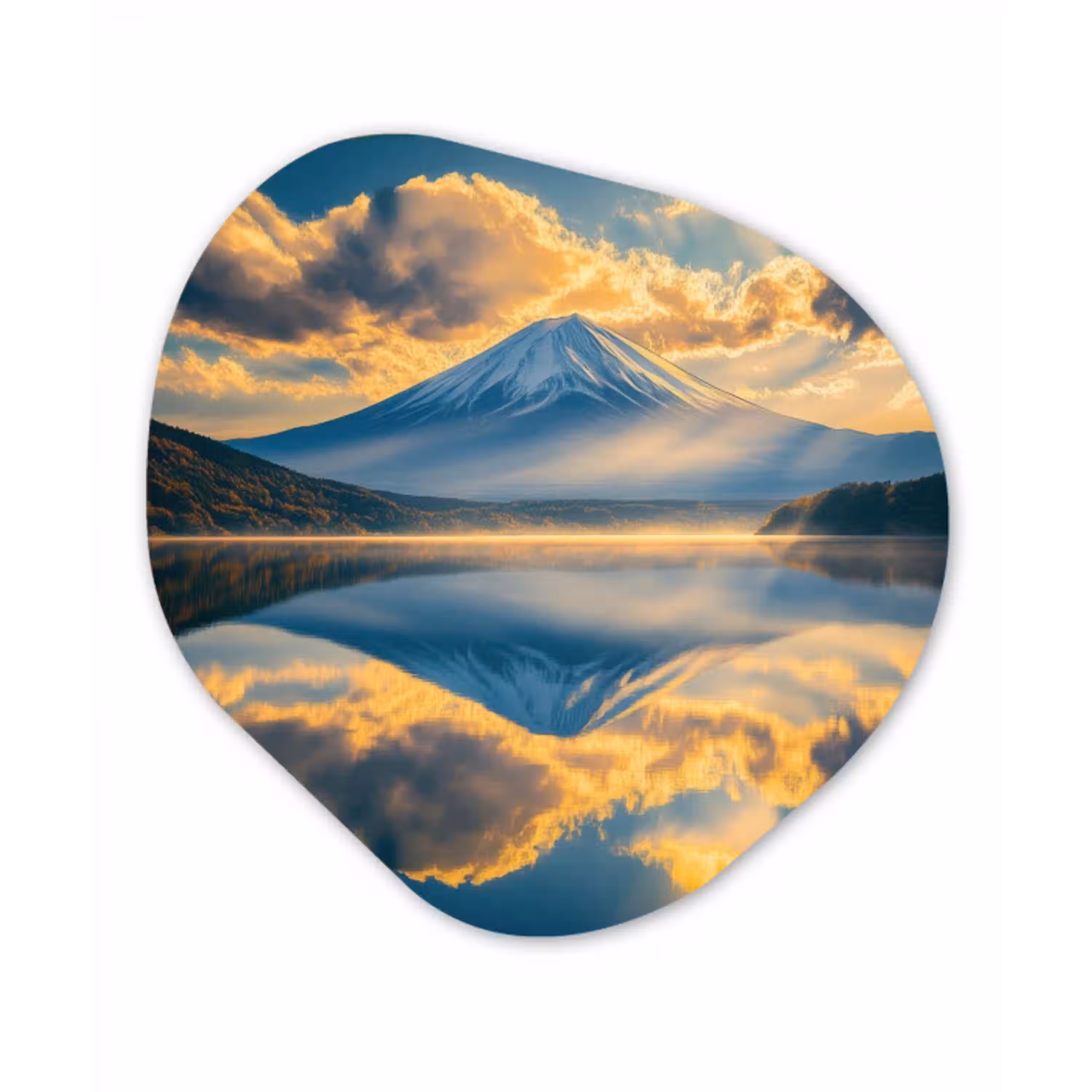 Berg - Rivier - Zonsondergang Wandcirkel Organisch Aluminium middel -3d