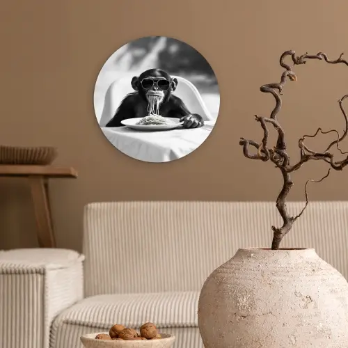 Aap - Spaghetti - Zonnebril - Zwart wit - Cool - Dier Wandcirkel plexiglas klein -sfeer1