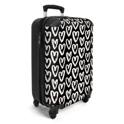 Crèmekleurige harten op zwart NBS - Handbagage koffer - Kinderen Unisex middel -productfoto_3d